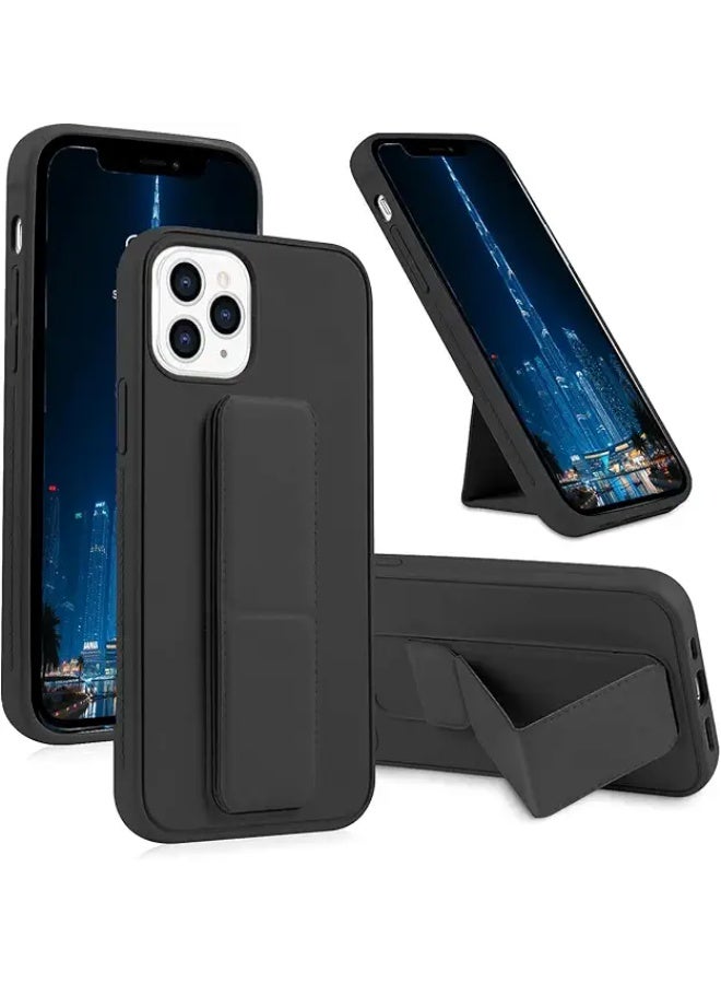 Magnetc Grip Cover For iPhone 15 Pro Max , Kickstand Slim Shockproof Grip Case, Silcione Protective Cover For iPhone 15 Pro Max - Black